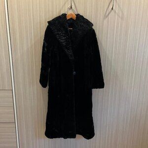 Black Faux Fur Maxi/Full Length Coat - Size Small